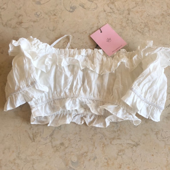 Hello Molly Feathered Angels White Ruffled Crop Top Size Small NWT - Picture 10 of 16